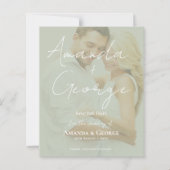 Elegantes Sage Green Imitats Vellum Foto Save the (Vorderseite)