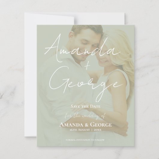 Elegantes Sage Green Imitats Vellum Foto Save the  (Vorderseite)