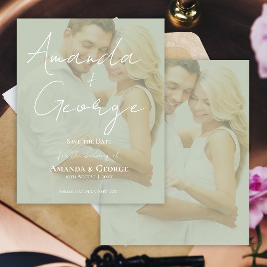 Elegantes Sage Green Imitats Vellum Foto Save the