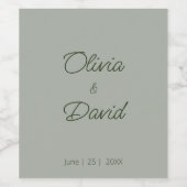 Elegantes Sage Green Minimalistisch Wedding Wine L Weinetikett (Einzelnes Label)