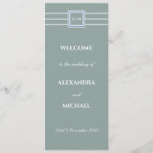 Elegantes Sage Green Monogram Modern Wedding Progr Programm (Vorderseite)