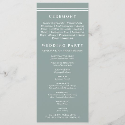 Elegantes Sage Green Monogram Modern Wedding Progr Programm (Rückseite)