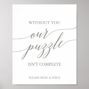 Elegantes Sage Green Puzzle Gästebuchzeichen Poster