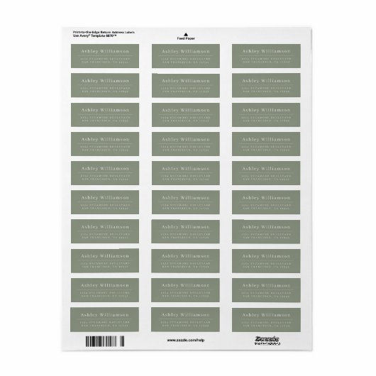 Elegantes Sage Green Return Address Label (Vorne)
