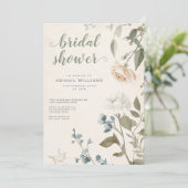 Elegantes Sage Green Rose Floral Chic Brautparty Einladung (Stehend Vorderseite)