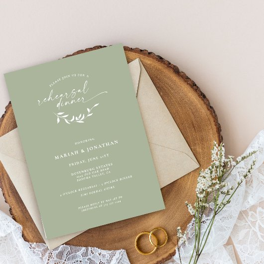 Elegantes Sage Green Rustic Probe Dinner Einladung