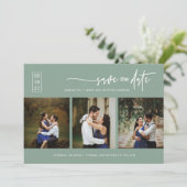 Elegantes Sage Green Save the Date QR Code Foto Einladung (Stehend Vorderseite)