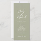 Elegantes Sage Green Script Minimal Wedding Progra Einladung (Vorderseite)