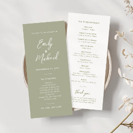 Elegantes Sage Green Script Minimal Wedding Progra Einladung