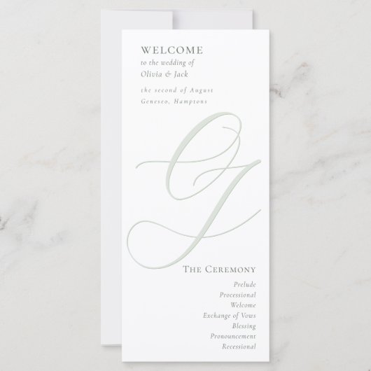 Elegantes Sage Green Script Modernes Hochzeitsprog (Vorderseite)