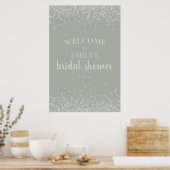 Elegantes Sage Green Silver Confetti Brautparty Poster (Küche)