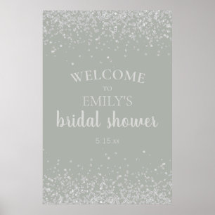 Elegantes Sage Green Silver Confetti Brautparty Poster