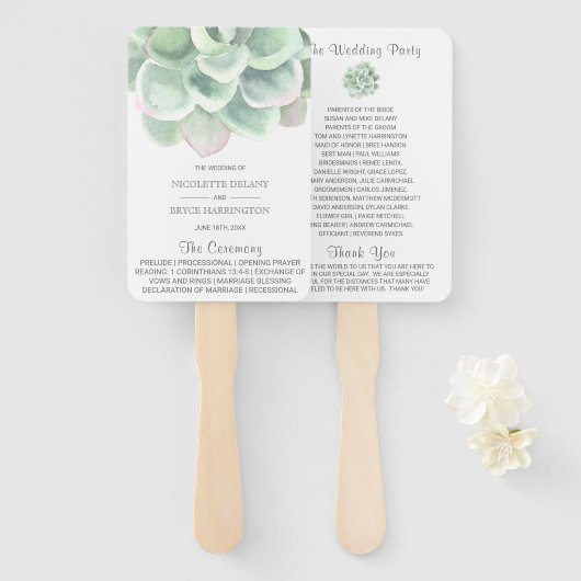 Elegantes Sage Green Succulent Wedding Program Fächer (Vorne und Hinten)