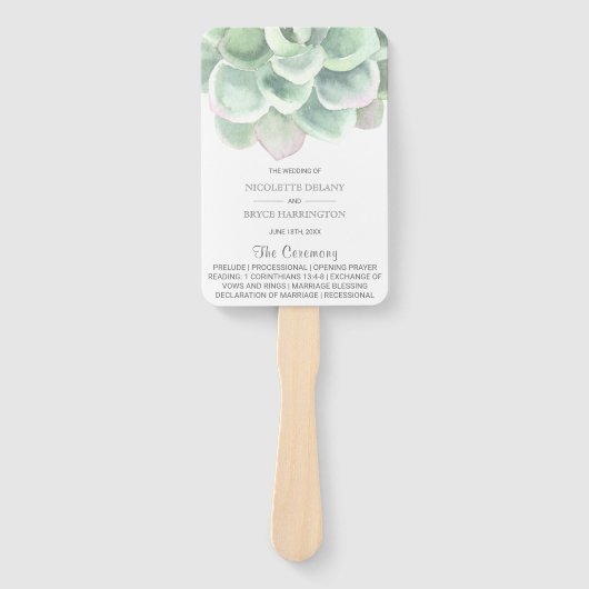 Elegantes Sage Green Succulent Wedding Program Fächer (Vorderseite)