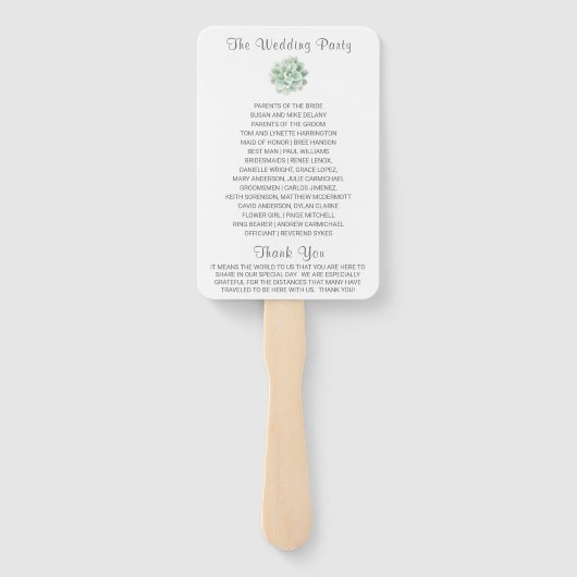 Elegantes Sage Green Succulent Wedding Program Fächer (Rückseite)