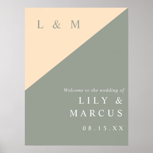 Elegantes Sage Green und Cream Wedding Willkommens Poster (Vorne)