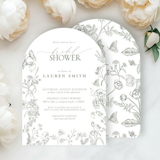 Elegantes Sage Green Viktorianisch Floral Brautpar Einladung