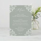 Elegantes Sage Green Vintage Wedding Menu Menükarte (Stehend Vorderseite)