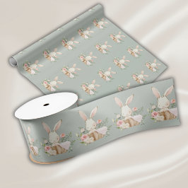 Elegantes Sage Green Watercolor Kaninchen Baby Satinband