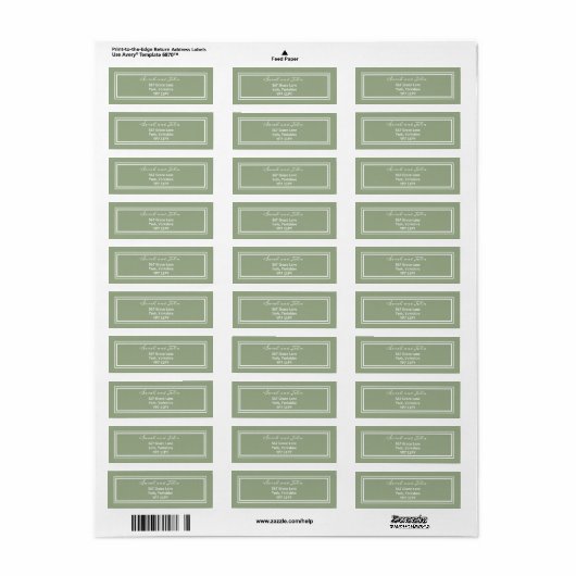 Elegantes Sage Green Wedding Address Label (Vorne)