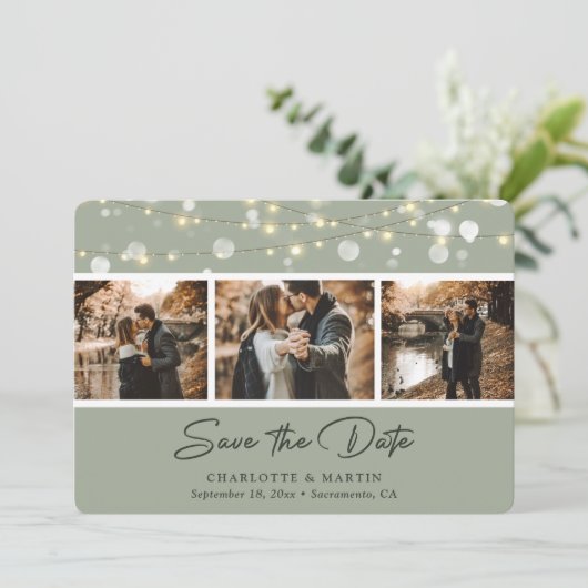 Elegantes Sage Green Wedding Foto Save the Date (Stehend Vorderseite)
