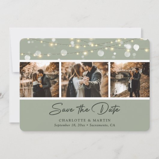 Elegantes Sage Green Wedding Foto Save the Date (Vorderseite)