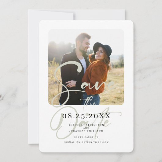 Elegantes Sage Green Wedding Foto Save the Date (Vorderseite)