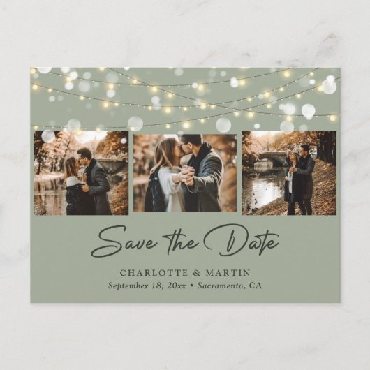 Elegantes Sage Green Wedding Foto Save the Date Ankündigungspostkarte (Vorderseite)