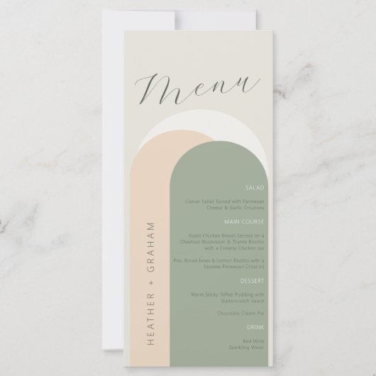 Elegantes Sage Green Wedding Menü (Vorderseite)