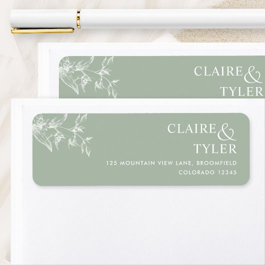 Elegantes Sage Green Wedding Return-Adressetikett