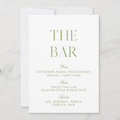 Elegantes Sage Green & White Wedding Bar Sign Einladung (Vorderseite)