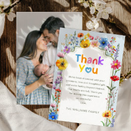 Elegantes Sage Green Wildblume Baby Foto Vielen Da Dankeskarte