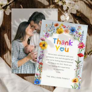 Elegantes Sage Green Wildblume Baby Foto Vielen Da Dankeskarte