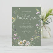 Elegantes Sage Green Wildblume Brautparty Einladung (Stehend Vorderseite)