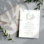 Elegantes Sage Green Wildblume Wappen Hochzeit Einladung<br><div class="desc">Klassische Salbei Grün Wildblume Wappen & Monogramm Hochzeitseinladung.</div>