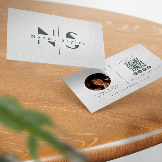 Elegantes Sage Minimalistisch QR Code Berufliches  Visitenkarte