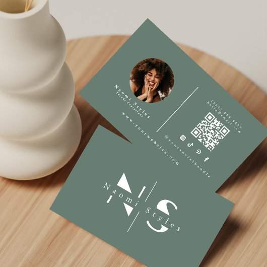 Elegantes Sage Minimalistisch QR Code Berufliches Visitenkarte