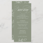 Elegantes Sage Minimalistische Blätter Hochzeitsme Menükarte (Vorne/Hinten)