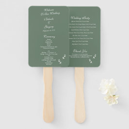 Elegantes Sage Olive Green Script Hochzeitsprogram Fächer
