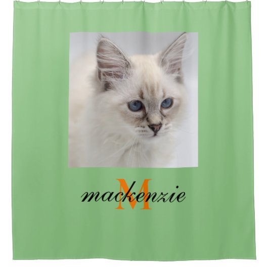 Elegantes Sage Orange Monogram Script Benutzerdefi Duschvorhang (Vorderseite)