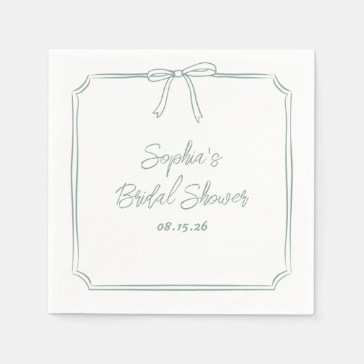 Elegantes Sage Simple Classic Bow Brautparty Serviette (Vorderseite)