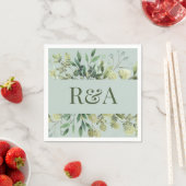 Elegantes Sage Watercolor Custom Monogram Wedding Serviette (Beispiel)