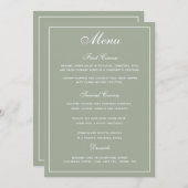 Elegantes Sage White Script Wedding Menu Menükarte (Vorne/Hinten)