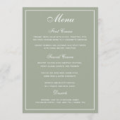 Elegantes Sage White Script Wedding Menu Menükarte (Vorderseite)