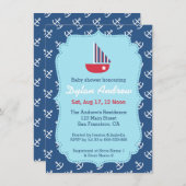 Elegantes Sailboat Anchor Blue Nautical Babydusche Einladung (Vorne/Hinten)