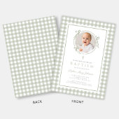 Elegantes Salbei-Grüner Gingham-Bogen Foto Mädchen Einladung