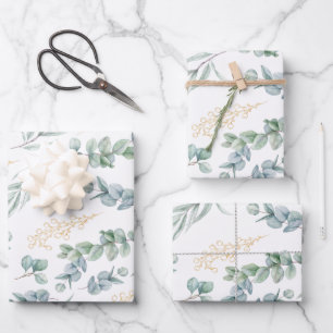 Elegantes Salbeigrün Botanisch Grünzeug Goldene Be Geschenkpapier Set