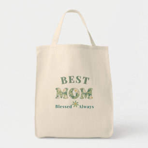 Elegantes Salbeigrün Florales Beste Mutter Gesegne Tragetasche
