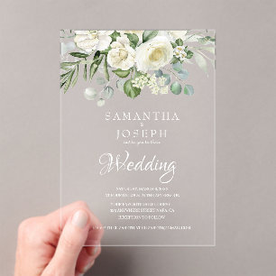 Elegantes Salbeigrün Florales Garten Hochzeit im F Acryleinladungen