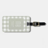 Elegantes Salbeigrün Gingham Monogramm Gepäckanhänger (Vorderseite horizontal)